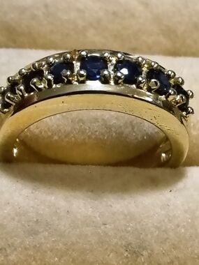 Gold Over Sterling Silver Band Ring W/ Blue Sapphire Accent Stones Signed Size 6